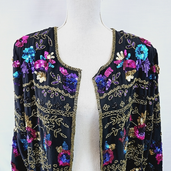 Vintage Plus Drapers + Damons Sequin Floral Jacket size 1X - Picture 2 of 10